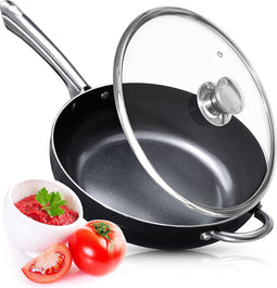 Koekenpan met deksel Non Stick Deep Saute Pan - Wok met extra handvat - 28 cm - Keramische coating - RVS - Inductie