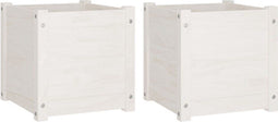 vidaXL - Plantenbakken - 2 - st - 40x40x40 - cm - massief - grenenhout - wit