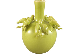PTMD Emmelyn Green Bulb Ceramic Glazed Vase Birds L