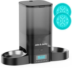 Jake and Jacky Automatische Voerbak - Voerautomaat - 5L - 2 RVS Voerbakken - 2 Slowfeeders - Zwart