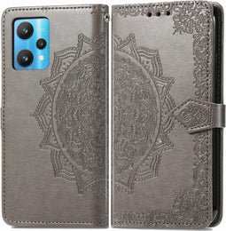 iMoshion Hoesje Geschikt voor Realme 9 Pro Plus Hoesje Met Pasjeshouder - iMoshion Mandala Bookcase - Grijs