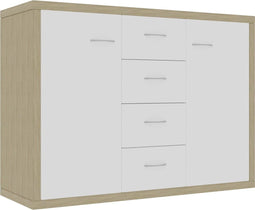vidaXL - Dressoir - 88x30x65 - cm - bewerkt - hout - wit - en - sonoma - eikenkleurig