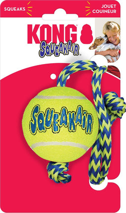 Kong Air Squeaker Bal Met Touw - M - 19.4 x 13.3 x 5.6 cm - Blauw