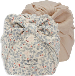 Konges Sløjd - 2 Pack Bambi Bonnet - Rose Hip Blue/Brazilian Sand - Tulban - Muts - Voor Kinderen - 12-18 Maand - Maat 12-18 mnd