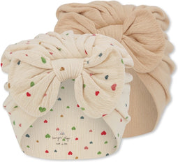Konges Slöjd Basic 2 pak Bambi bonnet / muts / Tulban met strik - Multi hearts - Voor Kinderen - 6-9 maand - Maat 6-9 maand