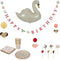 Konges Sløjd Happy Birthday kit - Borden, bekers, ballon, slinger, servetten, taarttopper, pompon - Swan
