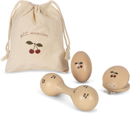 Konges Sløjd Houten Muziekset - Maracas, rammelaar ei en hand castagnette - Cherry
