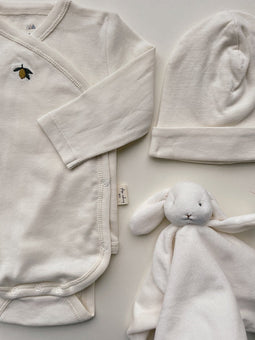 Konges Sløjd Kraampakket 0-3 mnd - Muts, body, knuffeldoek - Off White (Lemon)