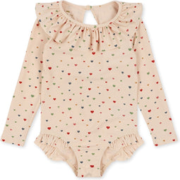 Konges Slöjd Manuca Frill badpak kind - Multiple hearts - Maat 9 maand