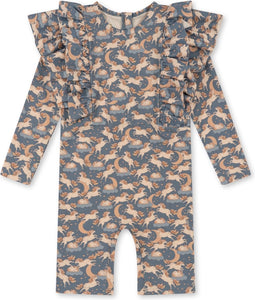 Konges slojd Manuca frill onesie playsuit / Zwempak - Unicorn blue - Maat 12 maand