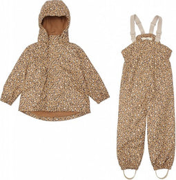 Konges Sløjd Rainy Palme Rainwair set Leo Brown - Regenpak - Regenjas en Regenbroek - Set - Maat 4 jaar