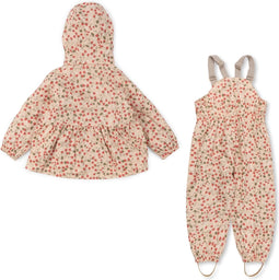 Konges Sløjd Rainy Palme regenpak set Strawberry pink - Regenjas - Regenbroek - Thermo voering - Maat 18 mnd