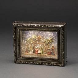 Konstsmide 4358 - Kerstdecoratie - LED verlicht watergevuld fotoframe met kerststaltafereel en sneeuwvaleffect - 19.5x24.5cm - op batterij - 5u timer - warmwit