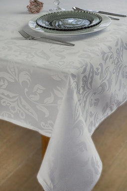 KOOK Tafelkleed Damast Polyester Wit 140 bij 300 cm