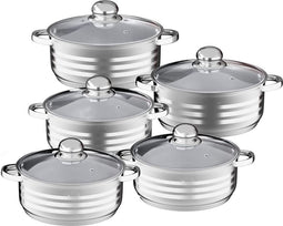 Kookpannen - Pannenset inductie 10-delig - Glazen Deksel - Voor Alle Warmtebronnen - RVS