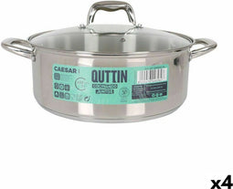 Kookpot met Glazen Deksel Quttin Caesar Staal Ø 28 x 11 cm (4 Stuks)