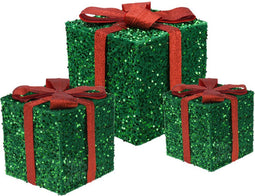 Koopman - Kerstversiering - Geschenkdozen met Led - 15cm, 20cm, 25cm - Groen