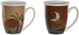 Kop met theefilter Home ESPRIT Blauw Beige Terra cotta Roestvrij staal Porselein 380 ml (2 Stuks)