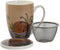 Kop met theefilter Home ESPRIT Blauw Beige Terra cotta Roestvrij staal Porselein 380 ml (2 Stuks)