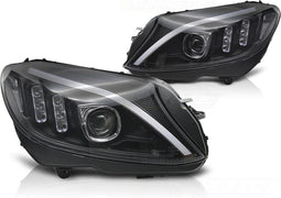 Koplampen - voor Mercedes W205 2014-2018 - TUBE LED - zwart