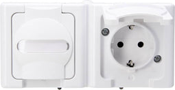 Kopp 131202003 BlueElectric Compleet Wandcontactdoos met randaarde en klapdeksel spatwaterdicht Arctisch-wit 2-voudig