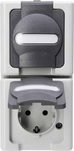 Kopp 131456008 BlueElectric Compleet Wandcontactdoos met randaarde en klapdeksel spatwaterdicht Grijs 1 stuks