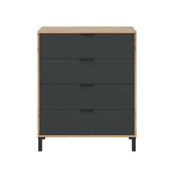 CALICOSY - Ladekast met 4 laden met noestige eik en antracietgrijs decor - L77,5 cm - Licht hout