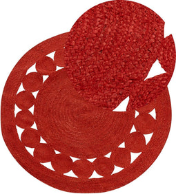 KOYUNLU - Laagpolig vloerkleed - Rood - ø 120 cm - Jute