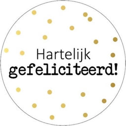KP etiket Hartelijk gefeliciteerd + stippen, diameter 40 mm, rol van 250 stuks