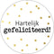 KP etiket Hartelijk gefeliciteerd + stippen, diameter 40 mm, rol van 250 stuks