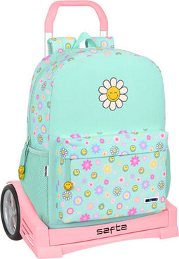 Schoolrugzak met Wielen Smiley Summer fun Turkoois (32 x 43 x 14 cm)