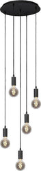 Atmooz - Hanglamp Sapa - Industrieel - Kroonluchter - Woonkamer / Slaapkamer / Eetkamer - Plafondlamp - Zwart - Hoogte 80cm - Metaal - Exclusief Lichtbronnen