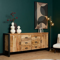 Dressoir Boaz 200 cm mango metaal - Naturel | mangohout - legplanken - hour - duurzaam