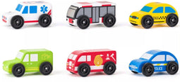 Woody - Dienstvoertuigen set - Houten auto's met kunststof wielen - Multi (5 stuks)