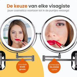 Goliving Make Up Spiegel - Ø25 cm - 10x Vergroting - Dimbare LED Verlichting - Chroom