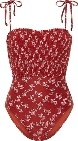 Beachlife Little Leaves - Badpak met beugel - Smock - Roest/Bruin/Rood/Bloemenprint - Maat 38C
