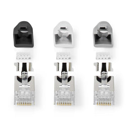 Nedis RJ45-Connector - RJ45 Pass Through - Stevig/Gesnoerd FTP CAT7 - Recht - Verguld - 10 Stuks - PVC - Grijs / Wit / Zwart - Doos