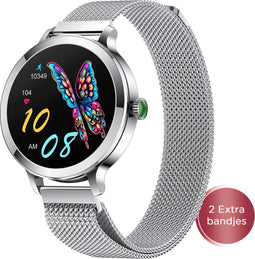 Golden Sound AMOLED Smartwatch Dames - Stappenteller - Slaapmonitor - 40mm - Zilver (3 extra bandjes)