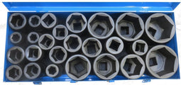 Krachtdoppen set 1"" Metrisch zeskant 25 dlg 17 - 75mm metalen koffer.