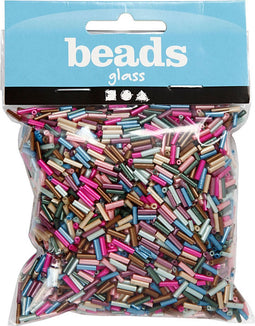 Kralen mix, l: 6 mm, d: 1,5-2 mm, metallic kleuren, 130gr, gatgrootte 1 mm