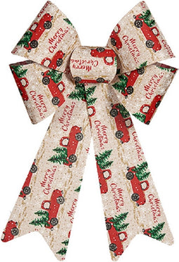 Krist+ kerstboomversiering strik - creme/rood print - 15 x 25 cm - kerststrikken