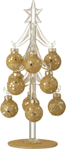J-Line Kerstboom met ballen Sterretjes - glas - goud - small