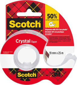 Plakband Scotch Crystal 600 19mmx25m transparant + afroller | 12 stuks
