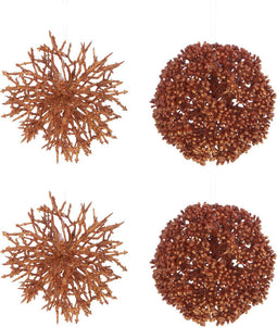 J-Line decoratie bal Hanger Rond/Koraal - kunststof - roest - doos van 4