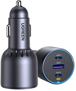 Ugreen 75W USB C Autolader - 3-poorts - 1x USB type-A 2x USB type-C - Zwart