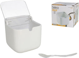 Kruidenpotje - zoutpot met deksel - keramische suikerpot met deksel en lepel voor huis en keuken- kleine keramische kruidendoos voor zout, peper, kruiden, specerijen