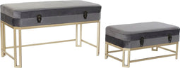 Kruk DKD Home Decor Grijs Gouden Metaal Fluweel (80 x 40 x 47 cm)