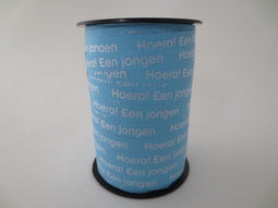 Krullint lichtblauw met opdruk "hoera een jongen"