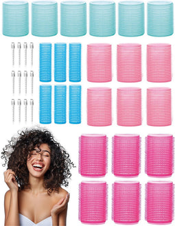 Krulspelden 24 stuks - 4 maten - Incl. 20 haarklemmen - Haarrollers - Groot - Krullen zonder hitte - Kleefrollers Haar - Rollers - Krullers - Zelfklevend - Heatless Curls