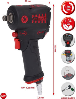 KS Tools 515.1270 1/2 MiniMONSTER High Performance Pneumatische Slagmoersleutel 1.390 Nm